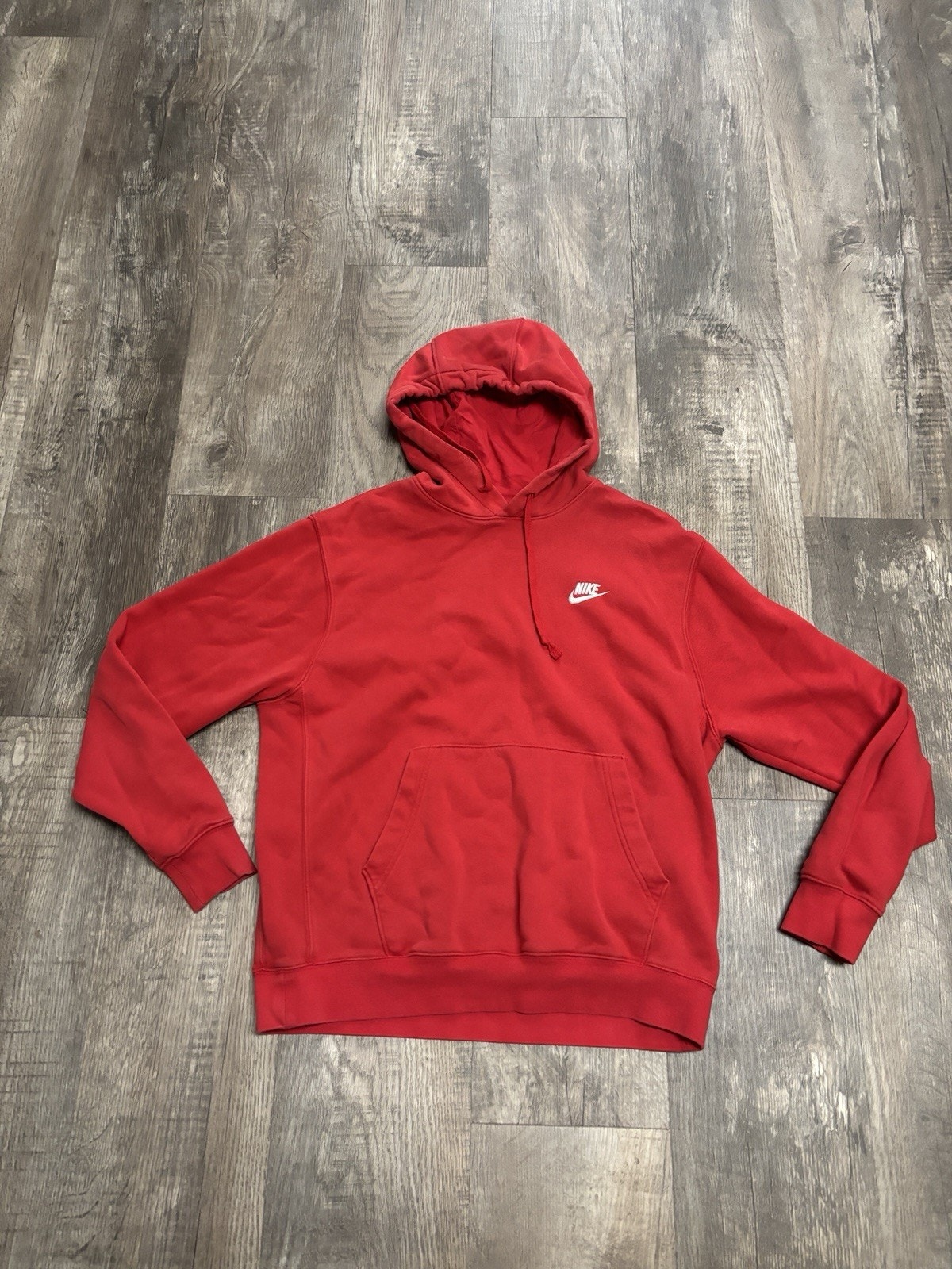 Nike Hoodie Mens M Red Pullover Fleece Sweatshirt Small Swoosh Logo Athletic